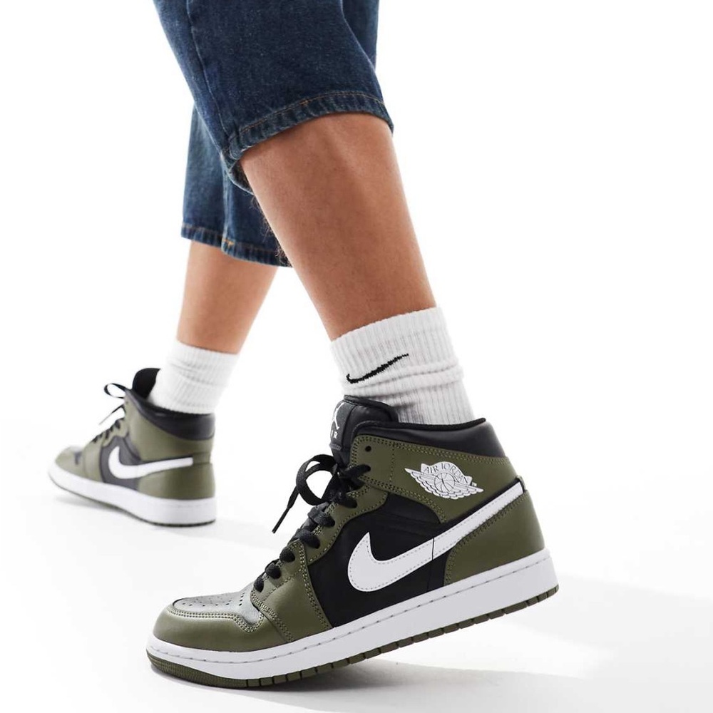 Nike Air Jordan’s Olive, Black and White whoosh